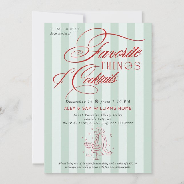 Invitación Intercambio de Regalos Navideños de Cosas Favorita (Anverso)