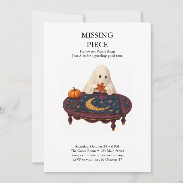 Invitación Intercambio de Rompecabezas de Halloween de Pieza  (Anverso)