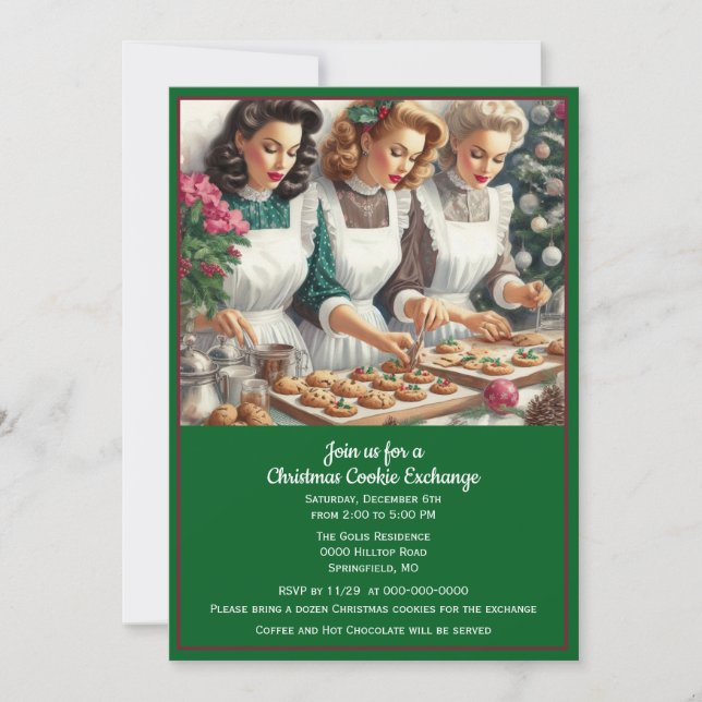 Invitación Intercambio Navideño de Galletas Retro (Anverso)
