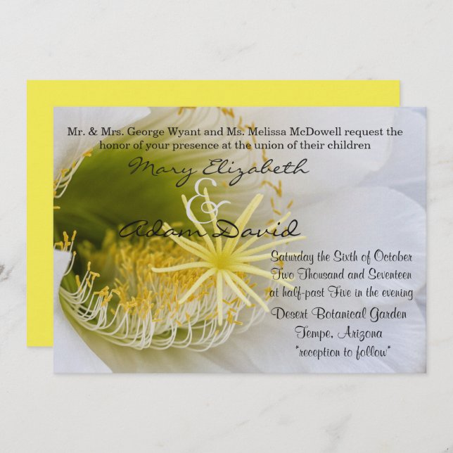 Invitación Interior de un cactus blanco en flor (Anverso / Reverso)