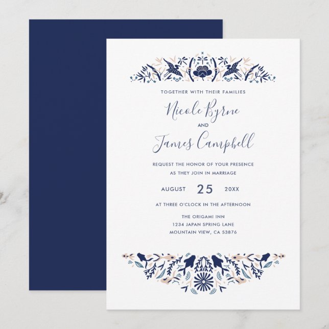Invitación Internacional > Japonés | Moderno Koi Fish Crested (Anverso / Reverso)