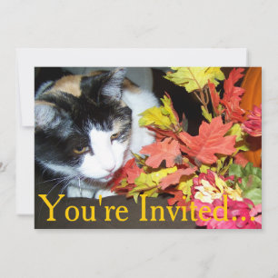 Invitación Intitación De Acción De Gracias Calico Cat Para La