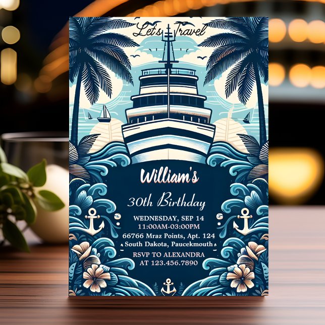Invitación Into Ocean Waves Viaje Anchor Yate 30 cumpleaños (Subido por el creador)