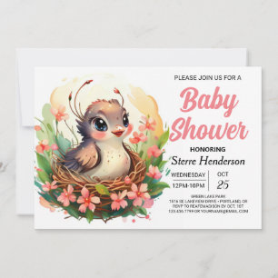 Invitación Into the Woods Elegant Woodland Bird Baby Shower