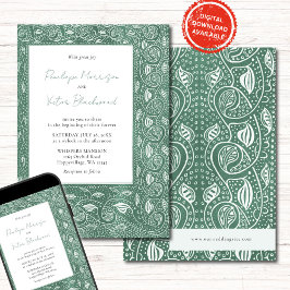 Invitación Intricate Leaf Frame on Green Wedding Invitation