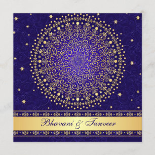 Invitación Intrincado Blue, Gold Scrolls Stars Wedding Invite