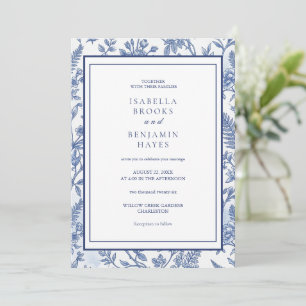 Invitación Intrincado Elegante Chinoiserie Toile Floral Azul