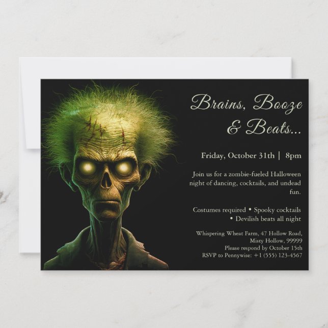 Invitación Invasión de Zombies | Fiesta de Disfraces de Hallo (Anverso)