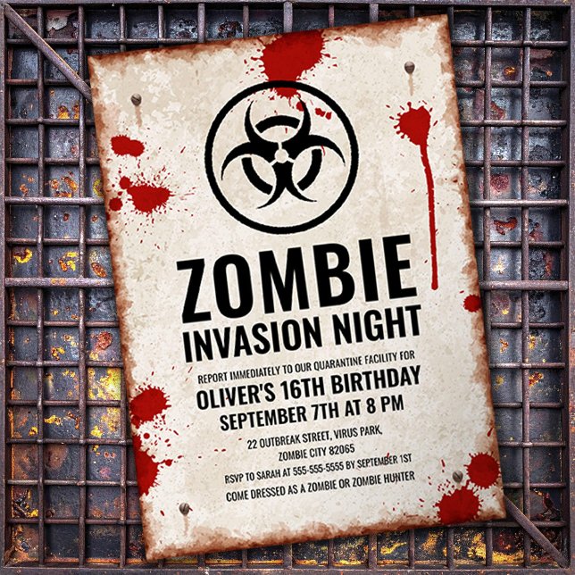 Invitación Invasión zombiana con manchas de sangre y signos o (Subido por el creador)