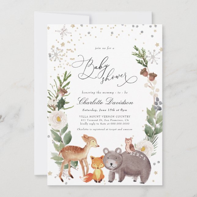 Invitación Invernadero de los animales del Ártico Baby Shower (Anverso)