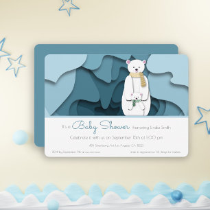 Invitación Invernal azul oso polar género Baby Shower neutro