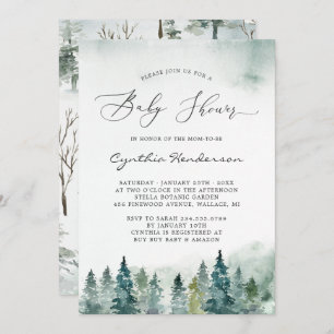 Invitación Invernal Baby Shower Elegant Moda Forest Pine Tree