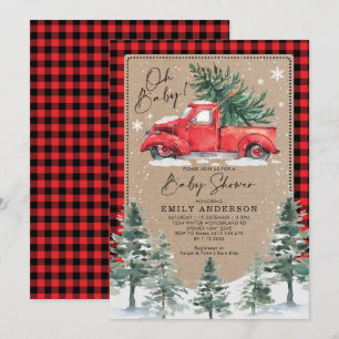 Invitación Invernal de nieve Baby Shower Red Truck Pine Tree