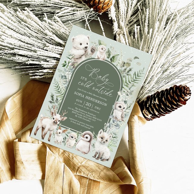 Invitación Invernal Greenery Arctic Animales Neutrales Baby S (Subido por el creador)