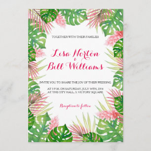Invitación Inversión boda de las hojas tropicales de acuarela