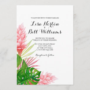Invitación Inversión boda de las hojas tropicales de acuarela