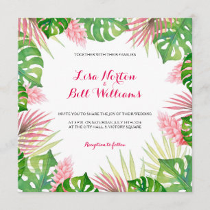 Invitación Inversión boda de las hojas tropicales de acuarela