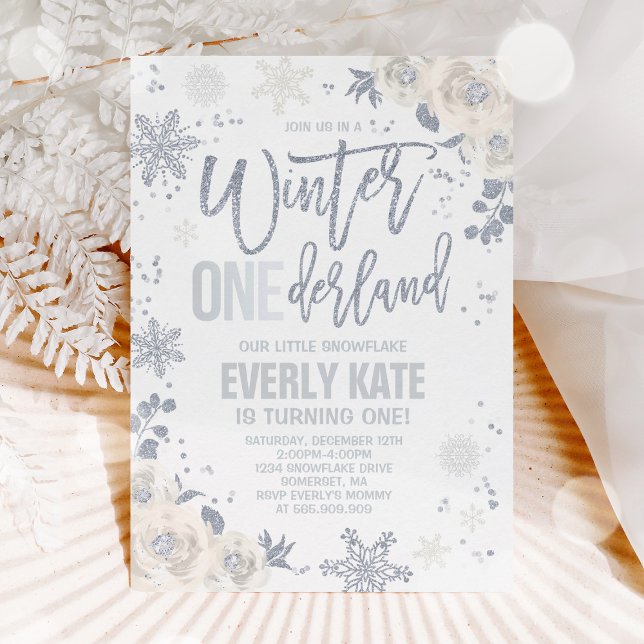 Invitación Inversor Onederland Cumpleaños Floral Blanca Y Pla (Subido por el creador)