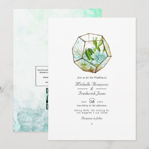 Invitación Invi de boda de terrario de vidrio con suculentas