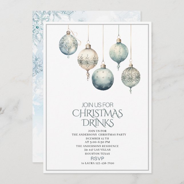 Invitación Invierno acuarela tradicional Feliz Navidad Invi (Anverso / Reverso)