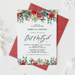 Invitación Invierno acuático florece bate floral Mitzvah<br><div class="desc">Invitar a la familia y amigos con esta invitación del personalizable Bat Mitzvah. Cuenta con guirnaldas acuáticas de rosas rojas, winterberries y flores de poinsettia con pineconas y acentos verdes. Personalice agregando nombres, fecha, hora, lugar y otros detalles del evento. Esta invitación floral de invierno es perfecta para el invierno...</div>