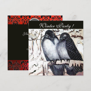 INVITACIÓN INVIERNO AMA AVES NEGRO BLANCO ROJO DAMASK MONOGRA