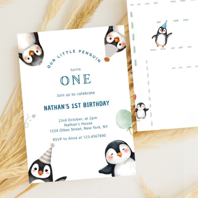 Invitación Invierno Animal Pingüino Onederland 1er cumpleaños (penguin 1st birthday invitation)
