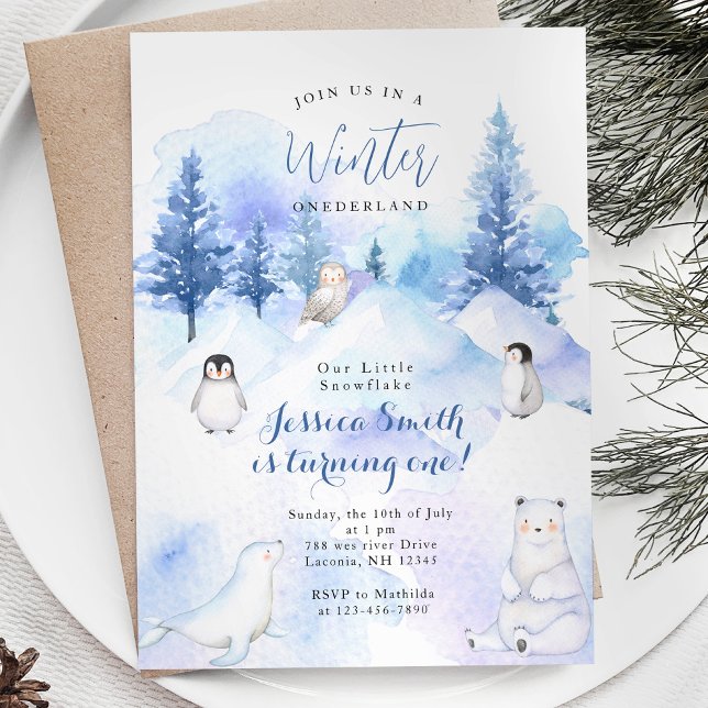 Invitación Invierno Animal Pingüino Onederland 1er cumpleaños (Subido por el creador)