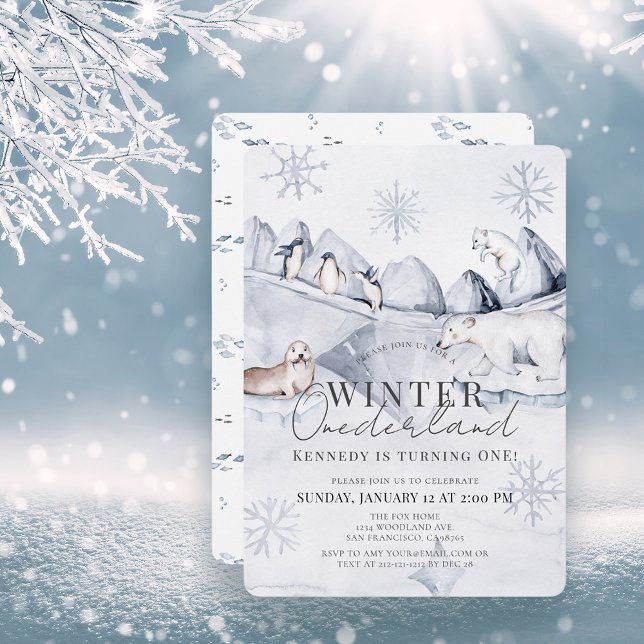 Invitación Invierno Animales del Ártico Terrestre Primer Cump (Subido por el creador)