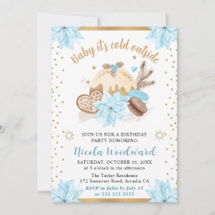 Invitación Invierno Azul Bebé Está Frío Afuera Cumpleaños