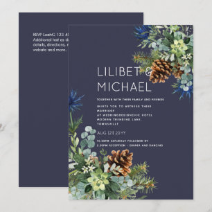 Invitación Invierno Azul Cardo Eucalipto Boda País de las Mar