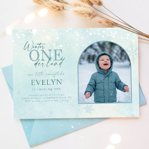 Invitación Invierno Azul Foto del Arco de ONEderland Primer C