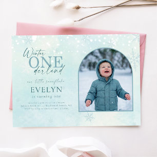 Invitación Invierno Azul Foto del Arco de ONEderland Primer C
