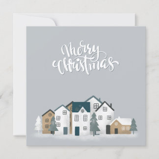 Invitación Invierno azul gris acogedor en pueblo nórdico