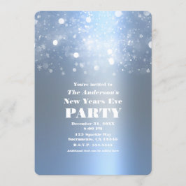 Invitación Invierno Azul Hielo Plateado Brillante Nochevieja