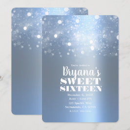 Invitación Invierno Azul Hielo Plateado Luces Brillantes Dulc