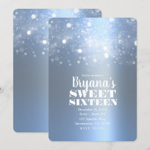 Invitación Invierno Azul Hielo Plateado Luces Brillantes Dulc