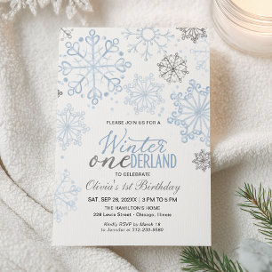 Invitación Invierno Azul Onederland Cumpleaños número uno Cop