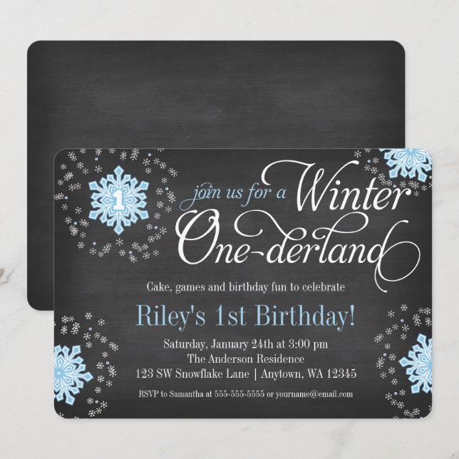 Invitación Invierno azul Onederland de la pizarra de los (Anverso / Reverso)