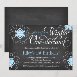 Invitación Invierno azul Onederland de la pizarra de los