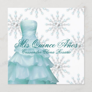 Invitación Invierno azul verde azulado Wonderland Quinceanera