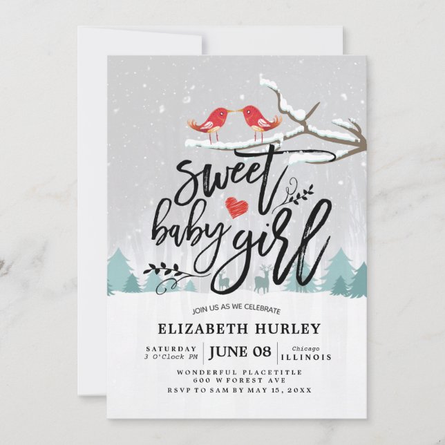 Invitación Invierno Baby Shower Sweet Baby Moda Escena de Nie (Anverso)