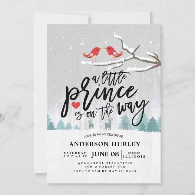 Invitación Invierno Baby Shower un principito está en camino (Anverso)