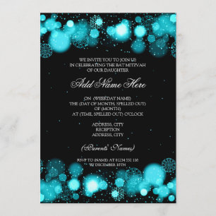 Invitación Invierno Bat Mitzvah Turquoise Snowflakes Luces