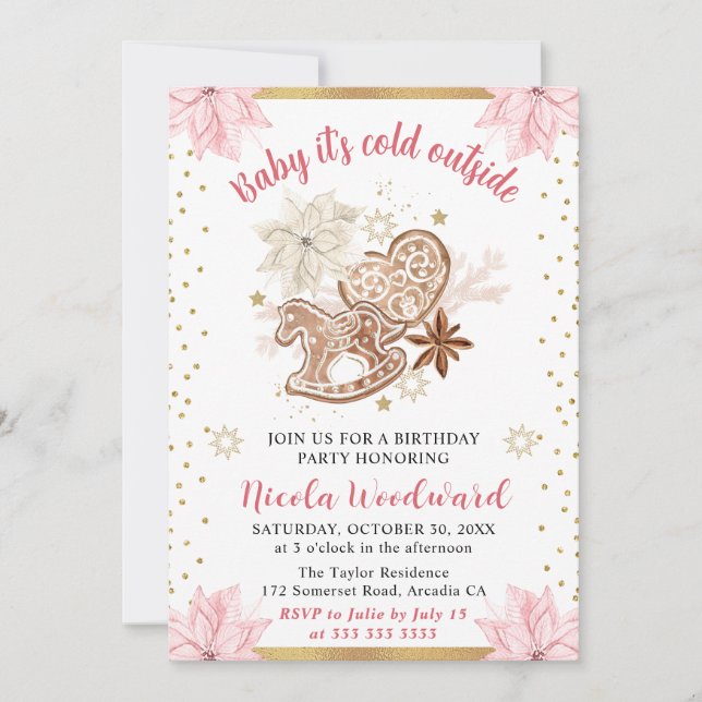 Invitación Invierno Bebé Está Hace Frío Afuera Cumpleaños (Anverso)