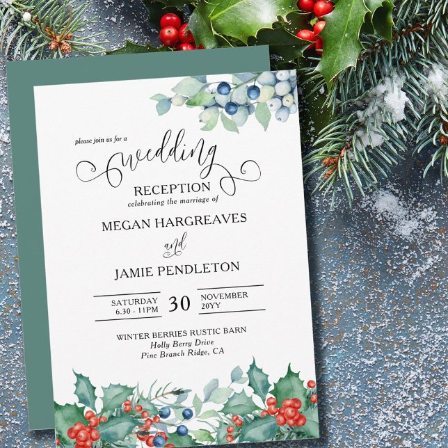 Invitación Invierno Berries Holly Watercolor Wedding Recepció (Subido por el creador)