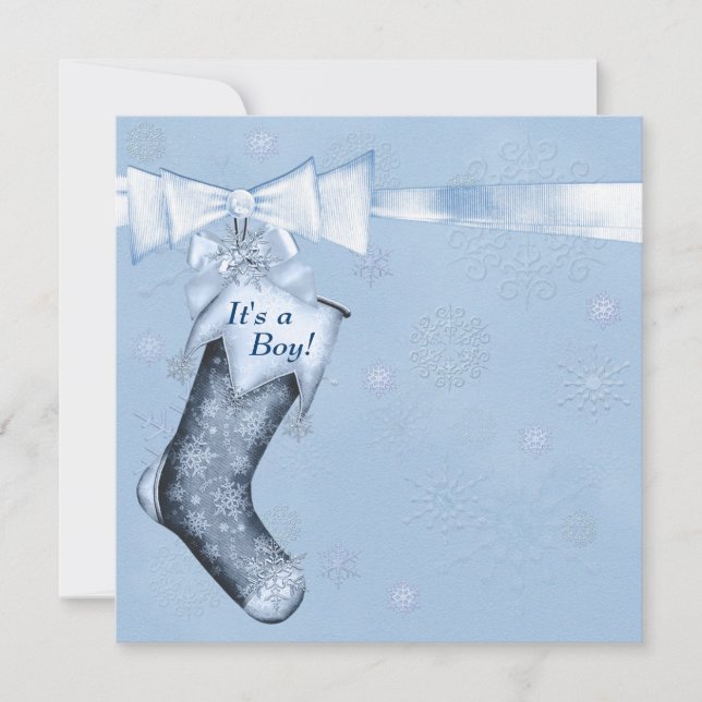Invitación Invierno Blanco Blue Snowflakes Baby Boy Shower (Anverso)