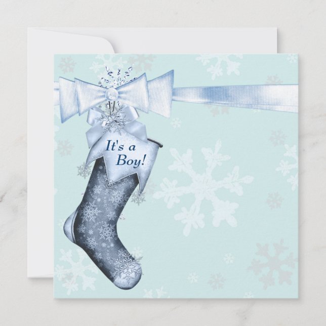 Invitación Invierno Blanco Blue Snowflakes Baby Boy Shower (Anverso)