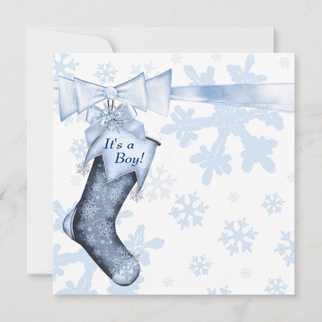 Invitación Invierno Blanco Blue Snowflakes Baby Boy Shower (Anverso)
