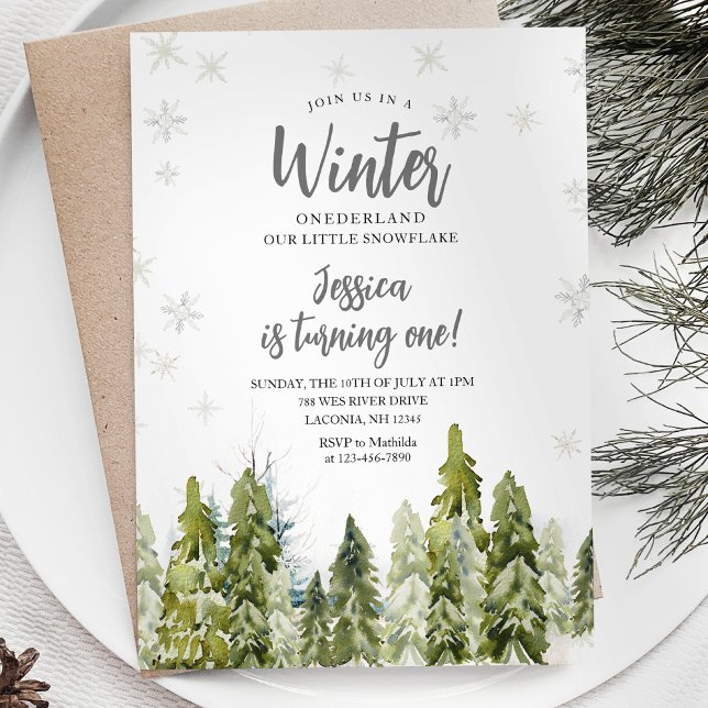 Invitación Invierno Blanco Onederland cumpleaños Woodland For (Subido por el creador)